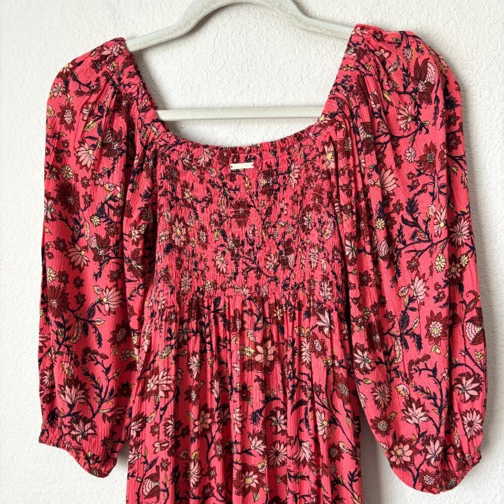 Billabong Boho Floral Print Full Bloom Smocked Ruffle Hem Maxi Dress - Picture 10 of 13